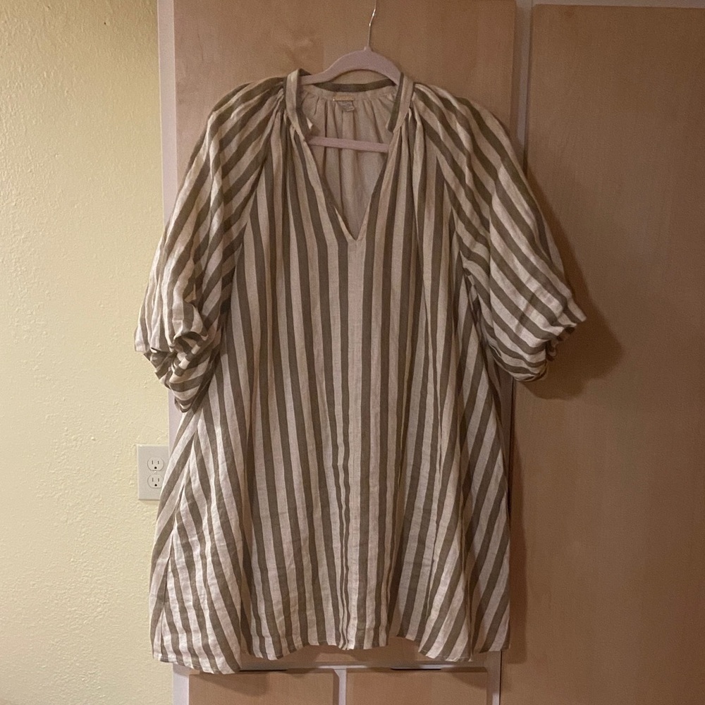 Magaschoni Olive and Cream Striped dress